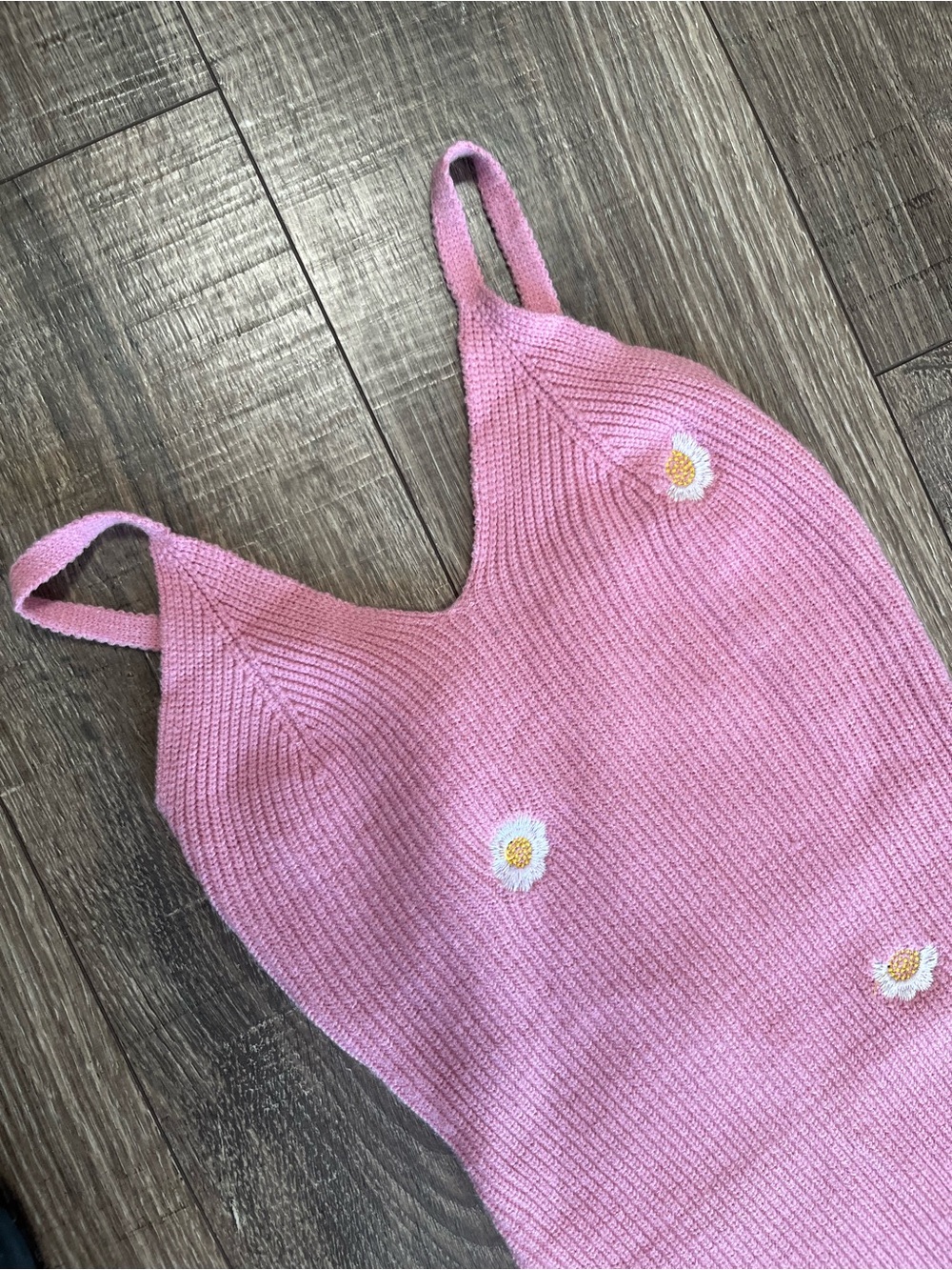 Pink Knit Dress with Daisy & Bee Embroidery